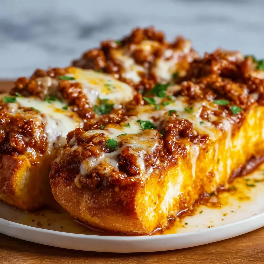 Ultimate Sloppy Joe Garlic Bread Slices with Melted Cheese and Fresh Herbs